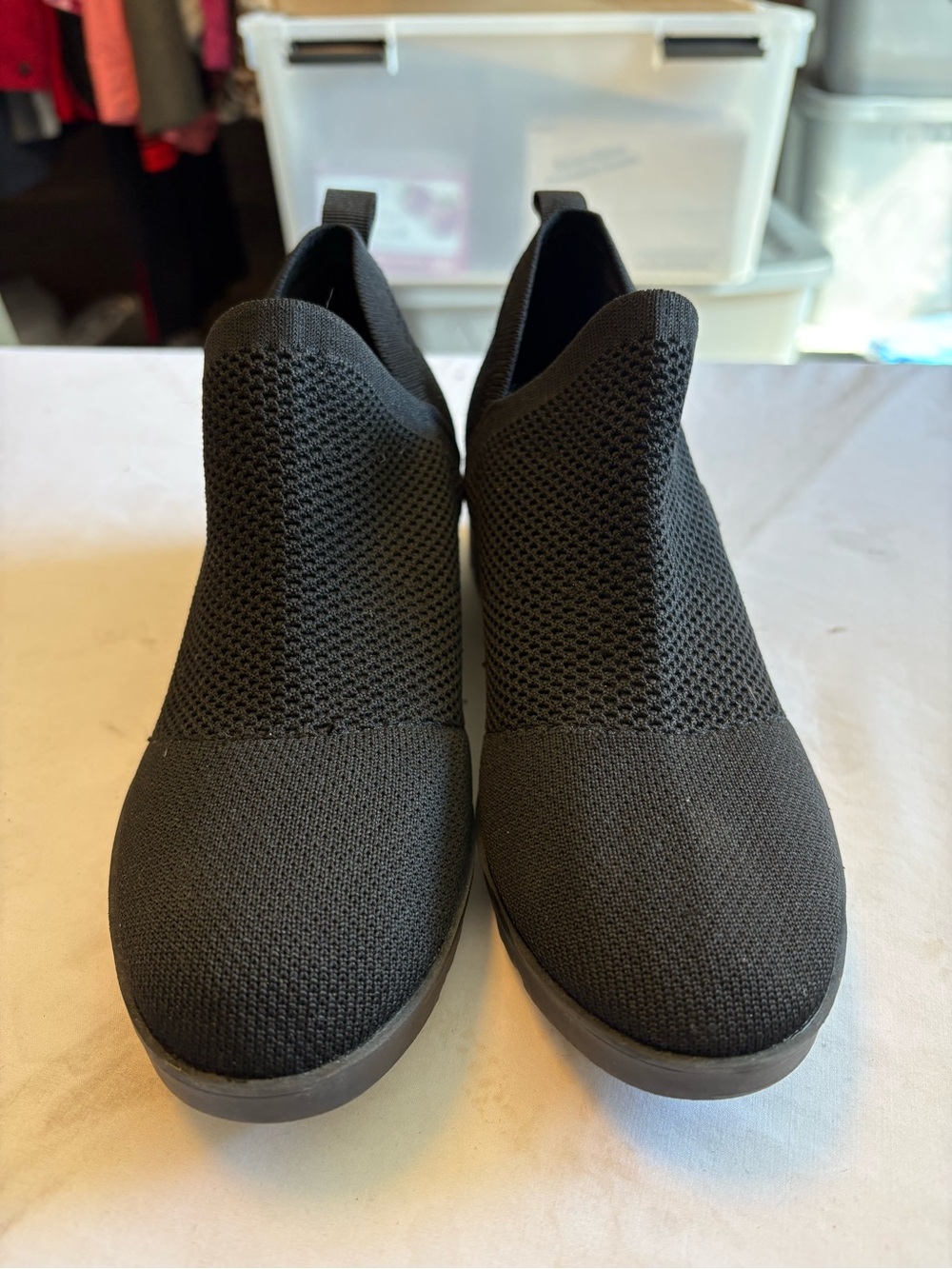 Taryn Rose Black Knit Slip-On Platform Sneakers